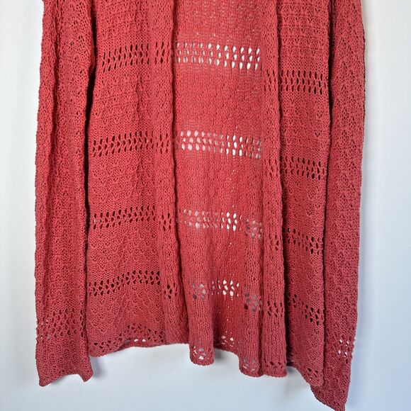 Wooden Ships Open Knit Cardigan Sweater M/L Salmon Red Boho Lightweight Layering - Picture 3 of 11